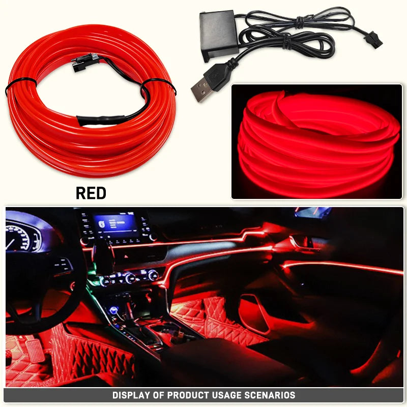 1–5m LED decorative light – flexible neon strip with USB for car, party, and ambient lighting