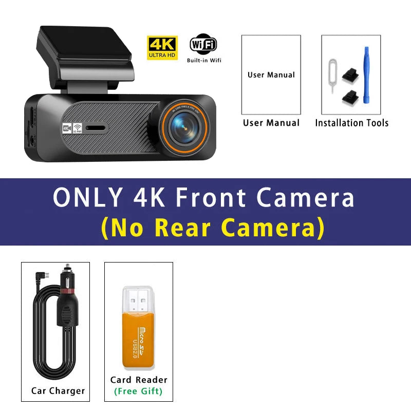 4K Dual Dash Cam with ADAS & GPS – 5G WiFi, Front 4K + Rear 2.5K, Night Vision 24H Smart Car DVR