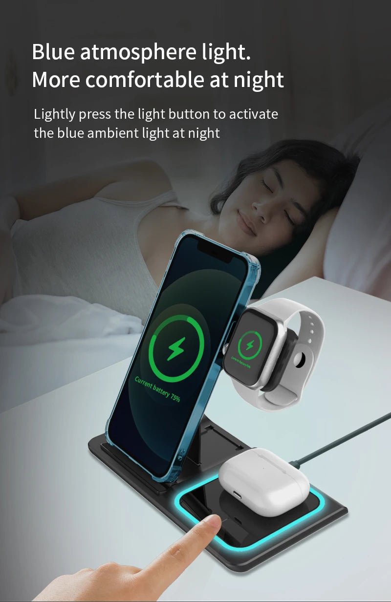 Foldable 3‑in‑1 Wireless Charger – Fast Charging Station for Apple Devices