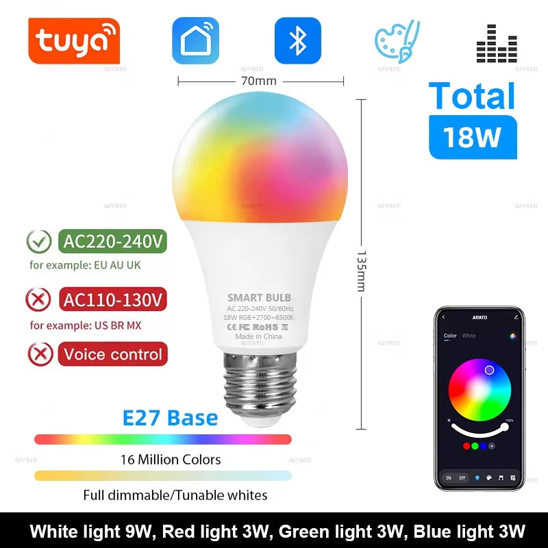 Tuya Smart RGB LED Bulb 15W/18W