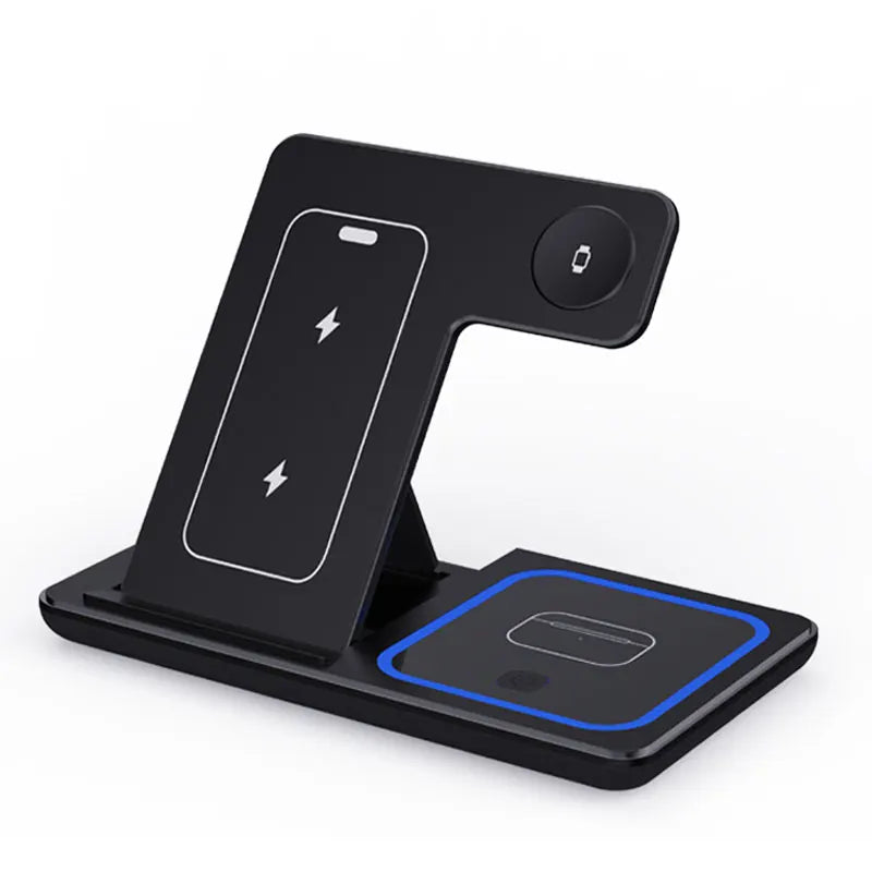 3‑in‑1 Fast Wireless Charger Stand – Foldable, LED Indicator, for Apple Devices