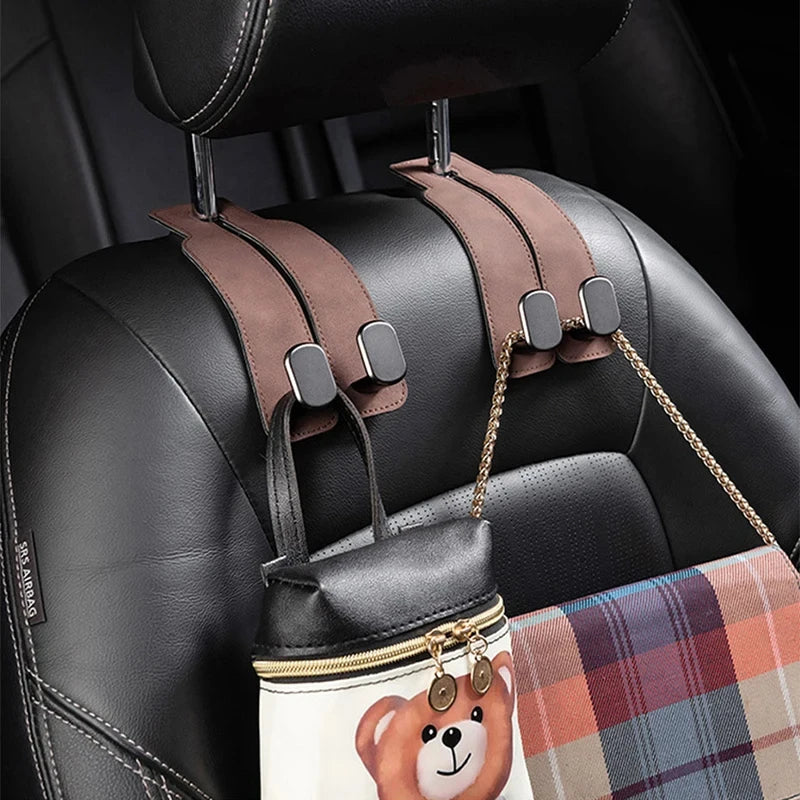 Universal 2-in-1 Car Seat Headrest Hook (Metal, Leather)