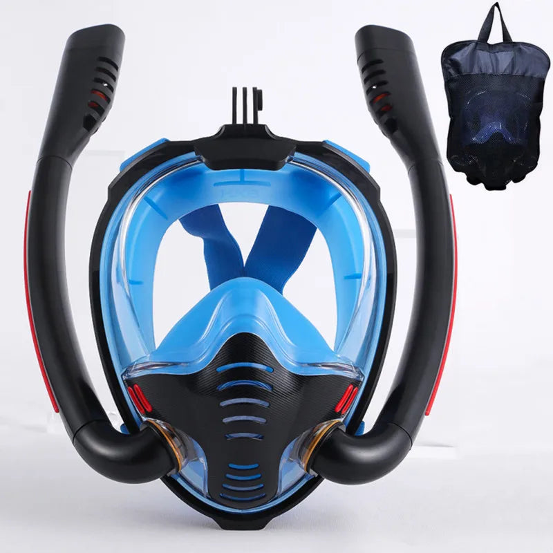 Full Dry Snorkel Mask with Dual Tubes – Silicone Diving Mask for Adults