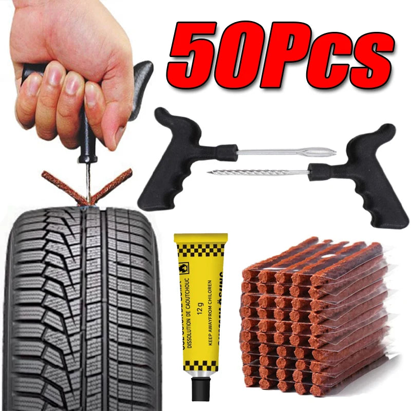 Car Tire Repair Kit (5–50 pcs) – Tubeless Plug Tool Set for Car/Motorcycle/Truck