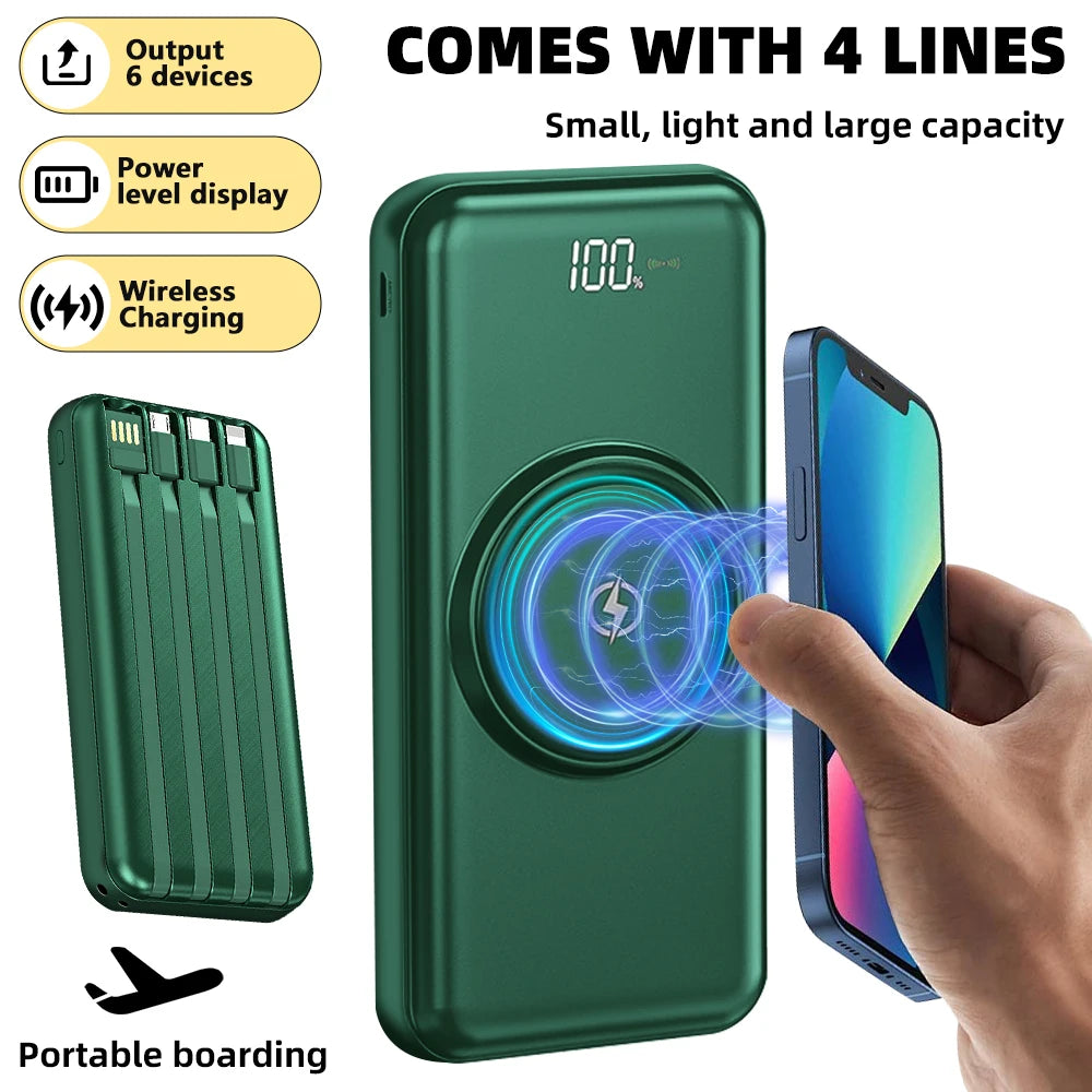 20000mAh Wireless Fast Charging Power Bank (Built-in Cables)