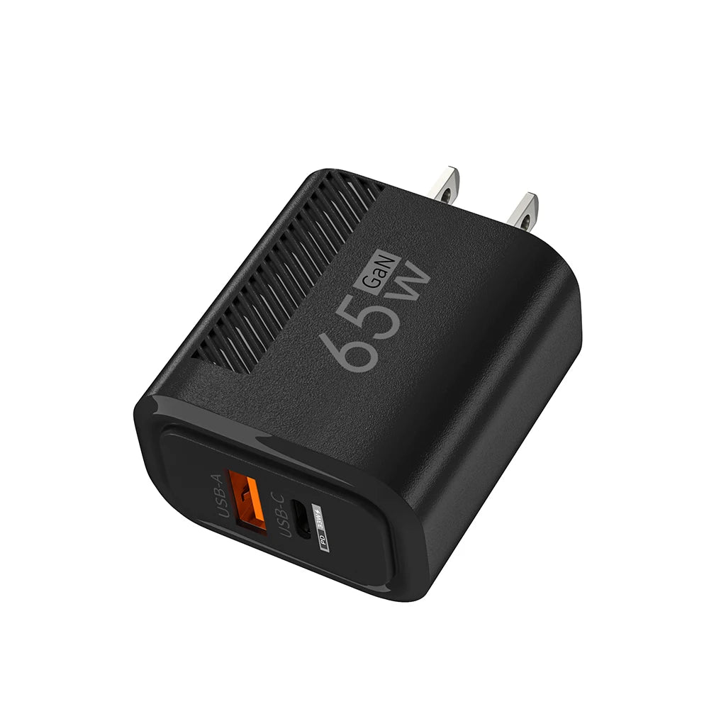Compact 65W GaN Fast Charger – USB-C PD & QC 3.0 Universal Charger