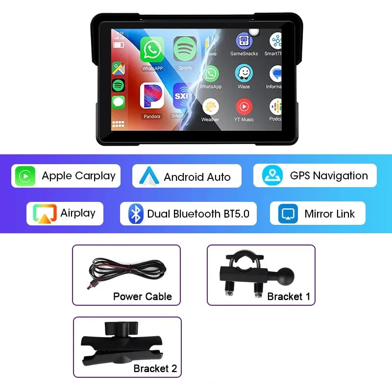 Jansite 5/7" CarPlay Motorcycle GPS DVR Wireless Android Auto IPX7 Monitor