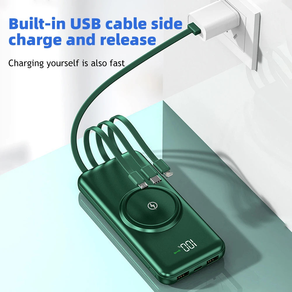 20000mAh Wireless Fast Charging Power Bank (Built-in Cables)