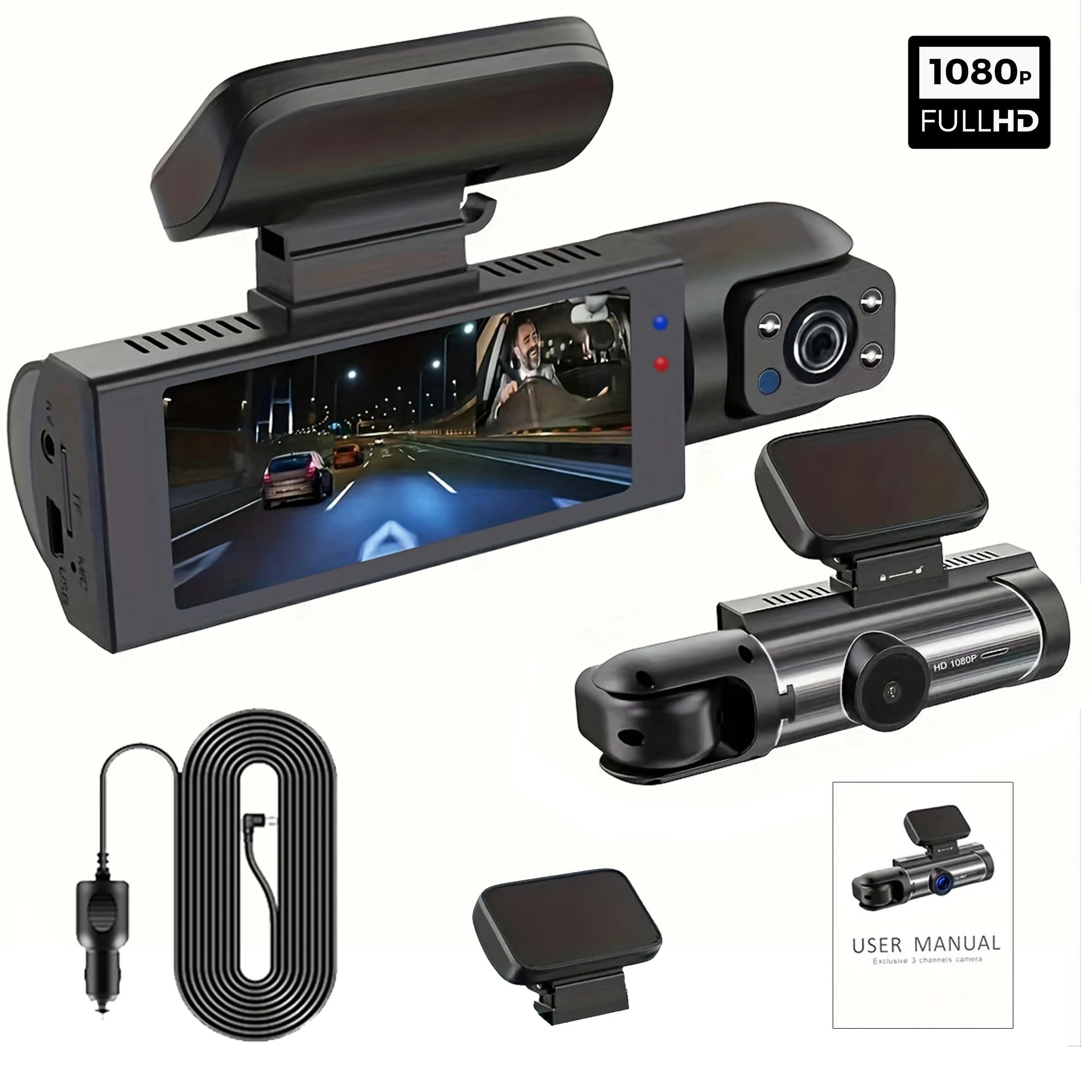 Dual Lens Full HD 1080P Car Dash Cam (Front + Cabin Recorder)