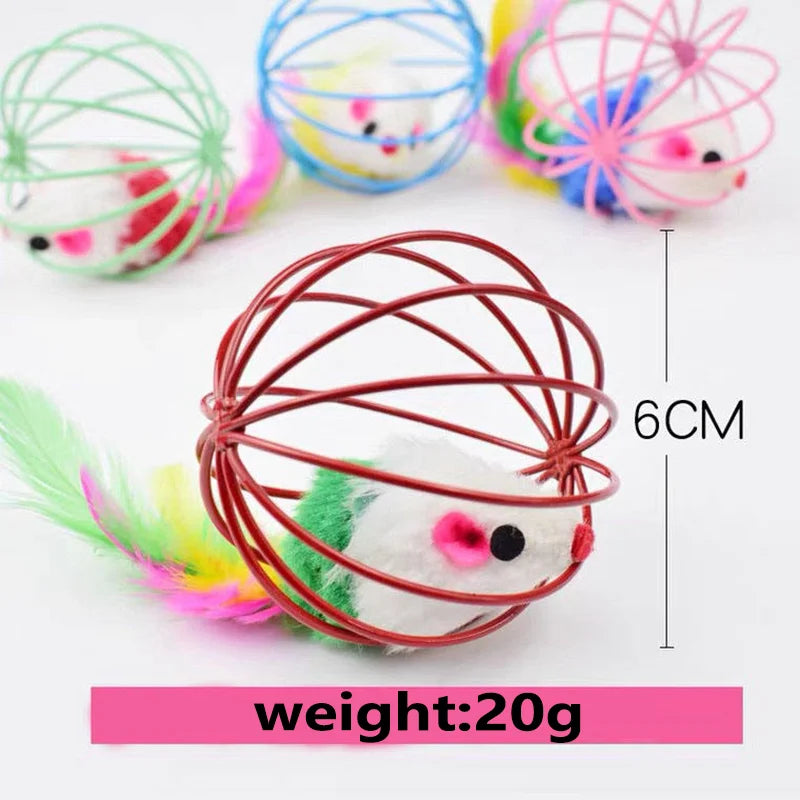Colorful Cat Mouse Toy  Interactive Chase in Cage