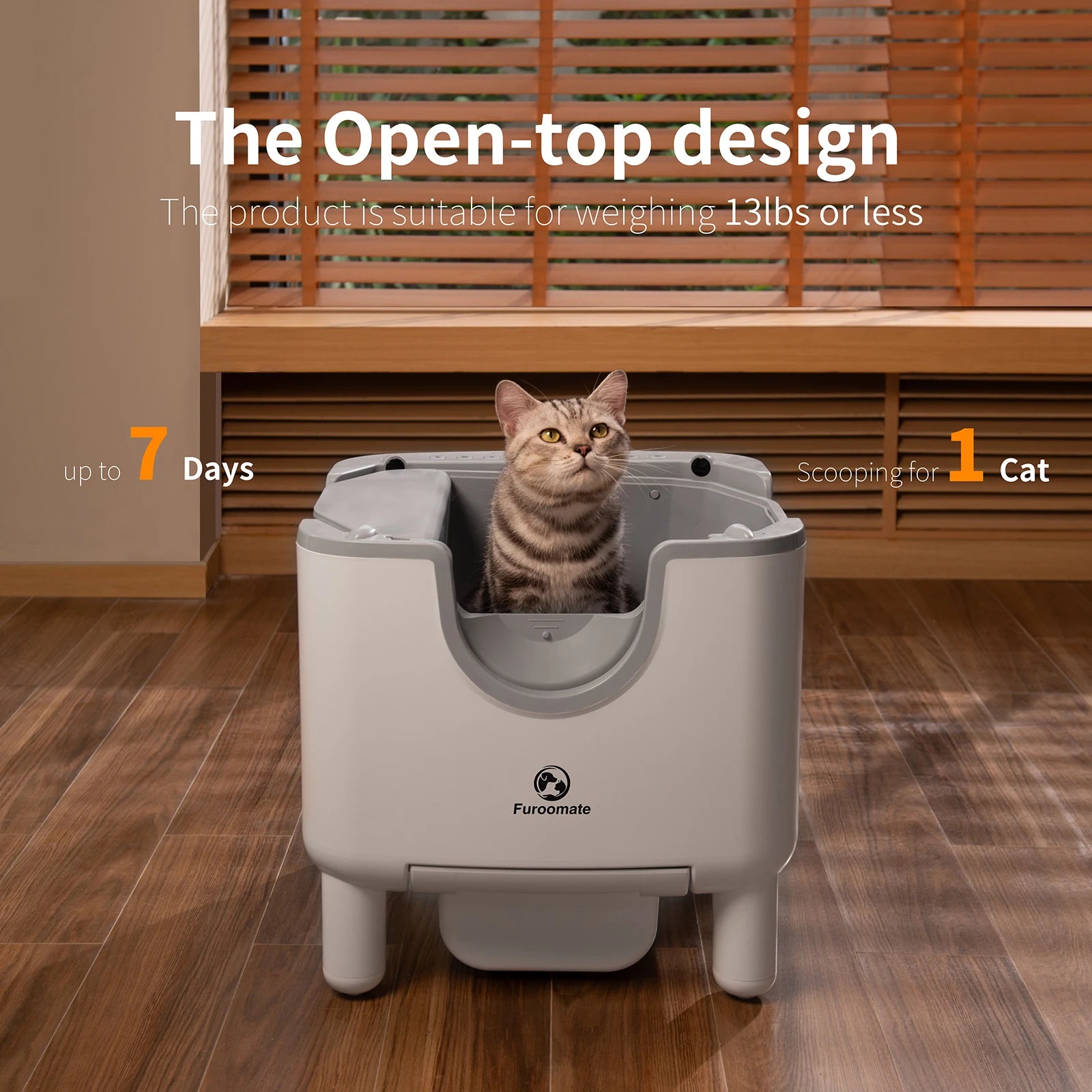F6 Automatic Self-Cleaning Cat Litter Box – Open-Top Smart Litter System with Odor Control & Safety Protection