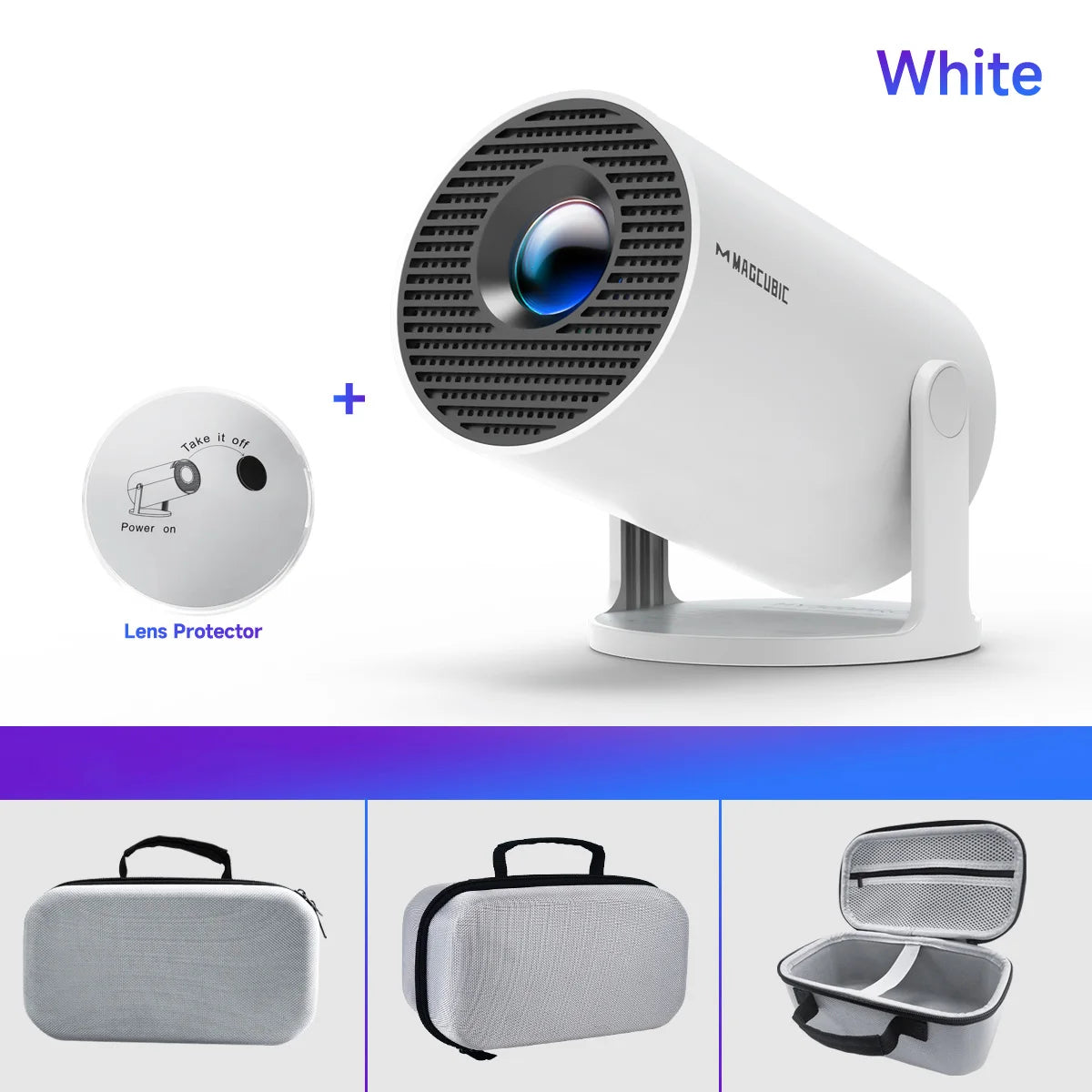 Magcubic HY300 Pro – compact projector with Android 14, 8K support, WiFi 6, and Bluetooth 5.4. Perfect for home cinema and outdoor use