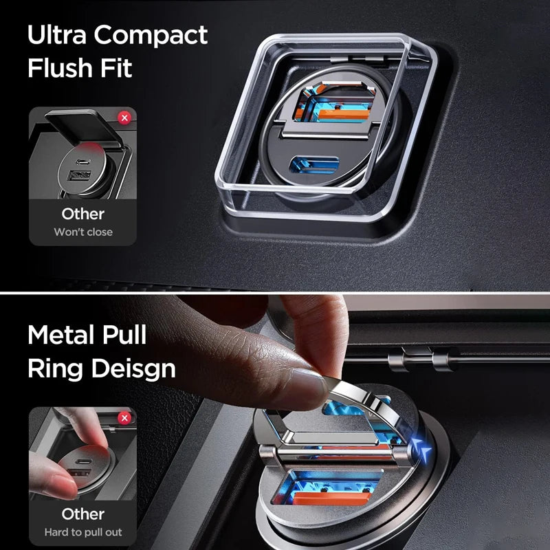 100W Mini Car Charger with Dual USB & Type-C Fast Charging for iPhone 15 Pro Max, Samsung & Huawei