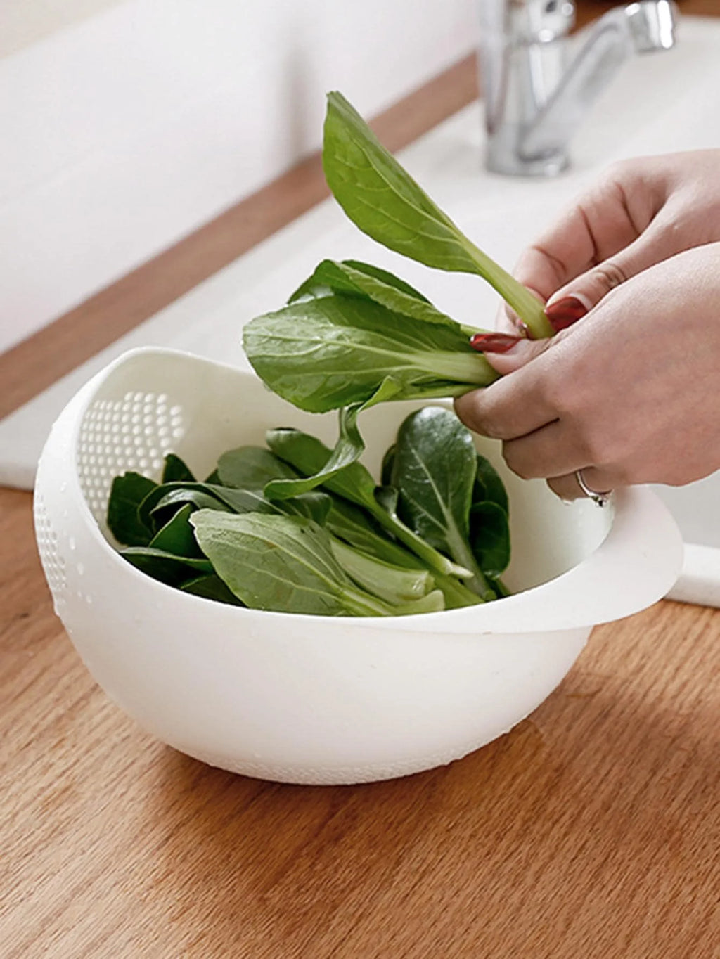 1/3 pcs – Colander Rice & Fruit Bowl with Handle, Kitchen Washing/Drain Basket