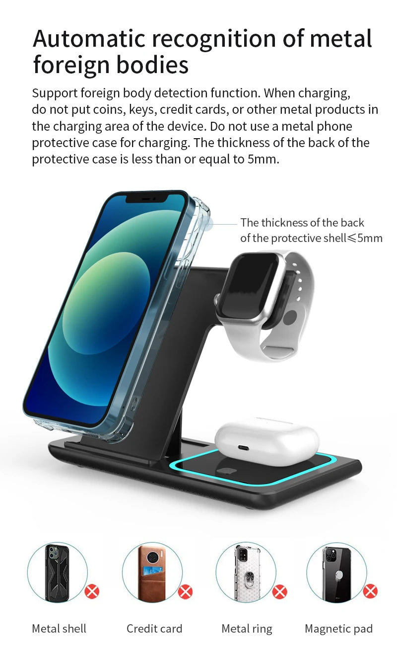 Foldable 3‑in‑1 Wireless Charger – Fast Charging Station for Apple Devices