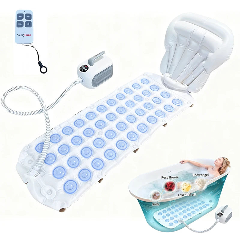 Portable Spa Bubble Bath Massager with Pillow & Anti-Slip Pad
