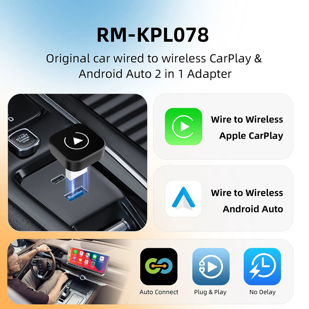 2-in-1 Wireless CarPlay & Android Auto AI Smart Adapter (for Wired CarPlay Cars)
