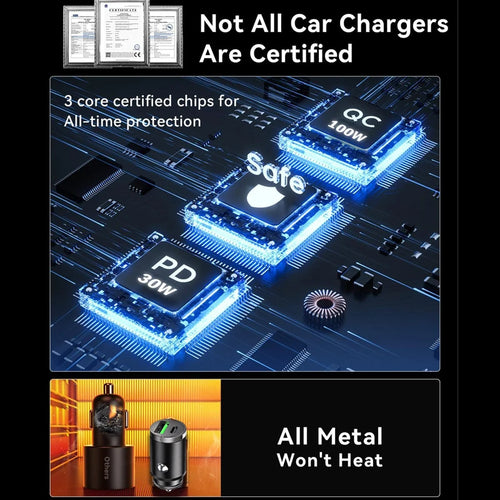 100W Mini Car Charger with Dual USB & Type-C Fast Charging for iPhone 15 Pro Max, Samsung & Huawei