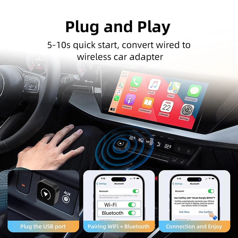 2-in-1 Wireless CarPlay & Android Auto AI Smart Adapter (for Wired CarPlay Cars)
