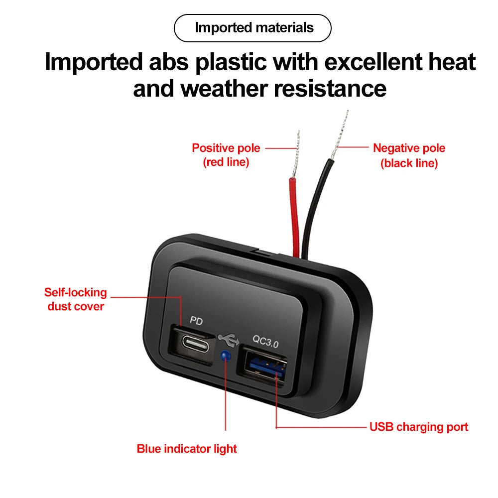 Dual USB Fast Car Charger (PD + QC3.0) med LED