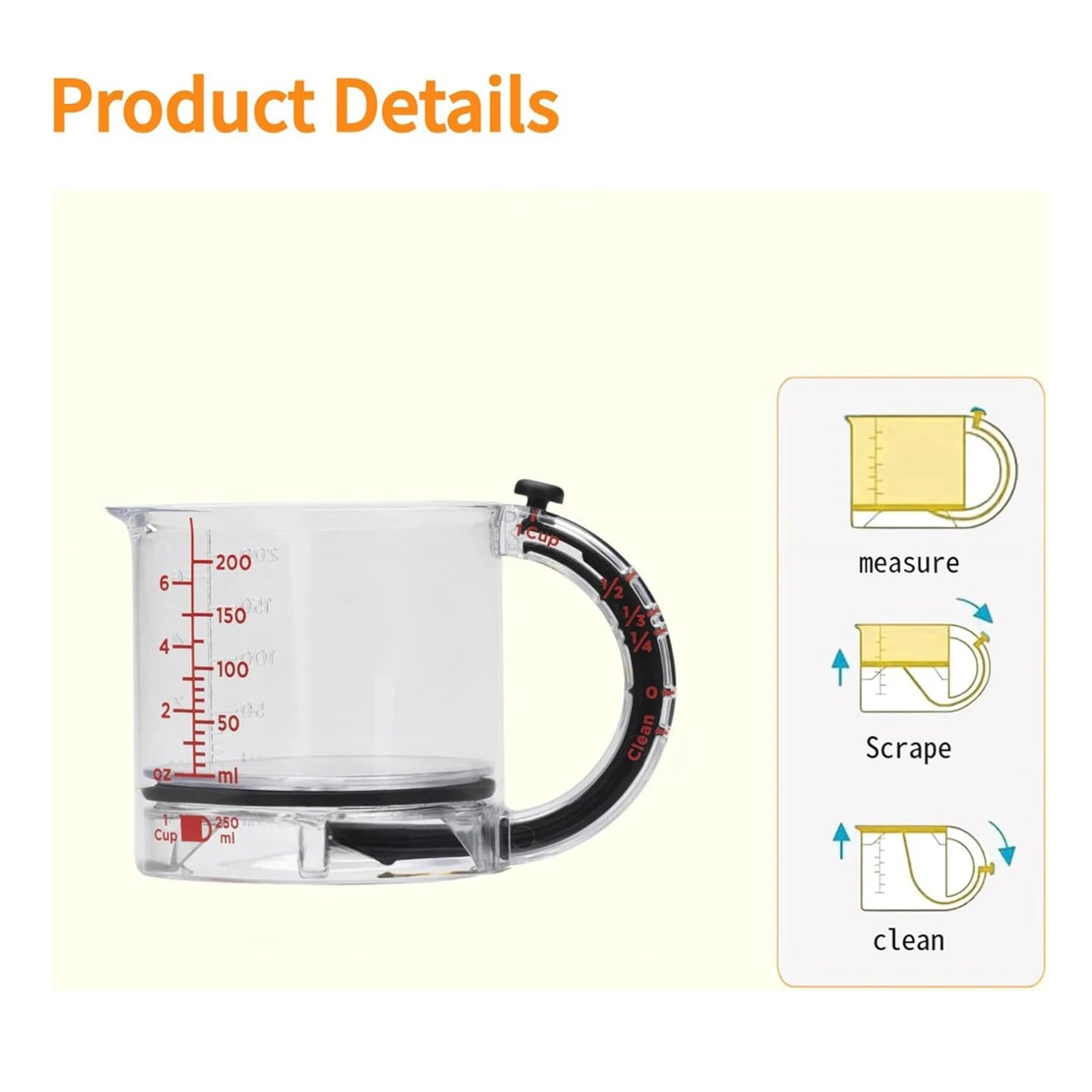 4-in-1 Adjustable Measuring Cup – Multi Kitchen Tool with Scraper Base